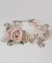 Beautiful Pink Alloy Pearl Lace Floral Necklace