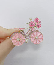 Beautiful Pink Alloy Zircon Pearl Bicycle Brooches