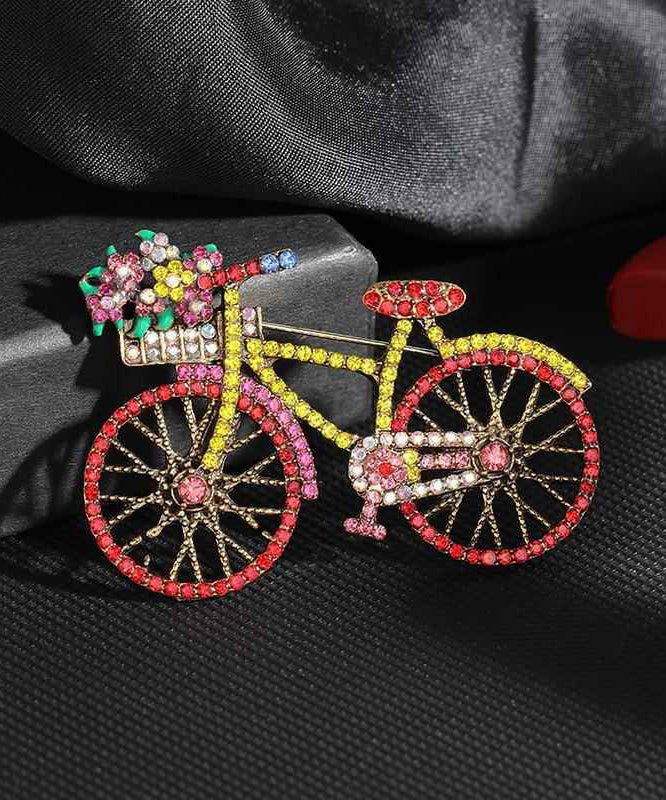 Beautiful Pink Alloy Zircon Pearl Bicycle Brooches