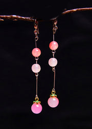 Beautiful Pink Beads Acrylic Tassels Drop Earrings