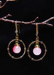 Beautiful Pink Crystal Circular Gilding Drop Earrings