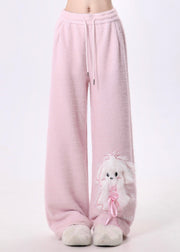 Beautiful Pink Dog Fluffy Straight Pants Spring