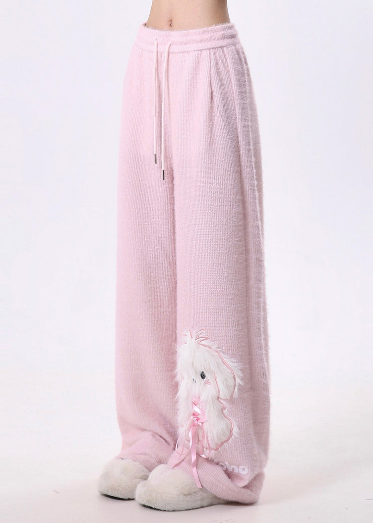 Beautiful Pink Dog Fluffy Straight Pants Spring