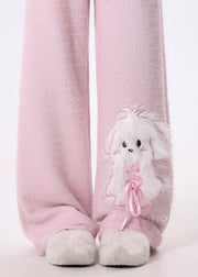 Beautiful Pink Dog Fluffy Straight Pants Spring