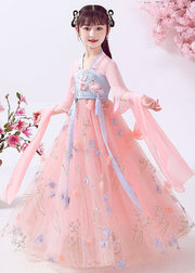 Beautiful Pink Embroideried Patchwork Cotton Kids Girls Long Dresses Summer