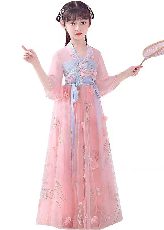 Beautiful Pink Embroideried Patchwork Cotton Kids Girls Long Dresses S ...