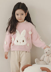 Beautiful Pink Embroideried Warm Fleece Patch Cotton Knit Kids Sweate Spring