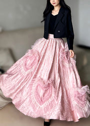 Beautiful Pink Exra Large Hem Patchwork Heart-shaped Silk Party Skirts Spring