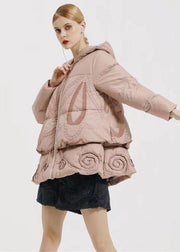 Beautiful Pink Hooded Embroidery Patchwork Duck Down Coat Winter