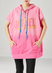 Beautiful Pink Hooded Letter Pockets Cotton Sweatshirt Summer