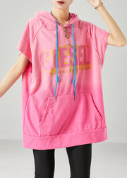 Beautiful Pink Hooded Letter Pockets Cotton Sweatshirt Summer