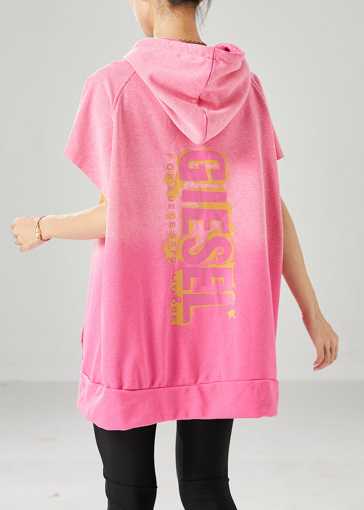 Beautiful Pink Hooded Letter Pockets Cotton Sweatshirt Summer