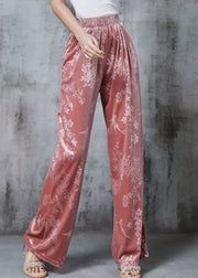 Beautiful Pink Jacquard Silk Velvet Straight Pants Spring