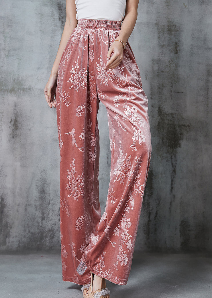 Beautiful Pink Jacquard Silk Velvet Straight Pants Spring
