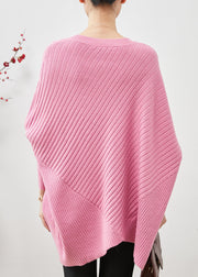 Beautiful Pink Oversized Patchwork Knit Top Batwing Sleeve