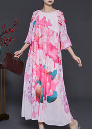 Beautiful Pink Oversized Print Chiffon Long Dress Summer