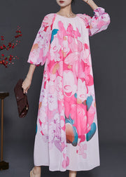 Beautiful Pink Oversized Print Chiffon Long Dress Summer