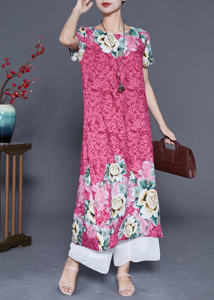 Beautiful Pink Oversized Print Cotton Holiday Dresses Summer