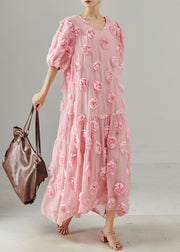 Beautiful Pink Oversized Stereoscopic Floral Cotton Party Dress Summer