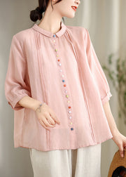 Beautiful Pink Peter Pan Collar Cotton Shirt Top Half Sleeve