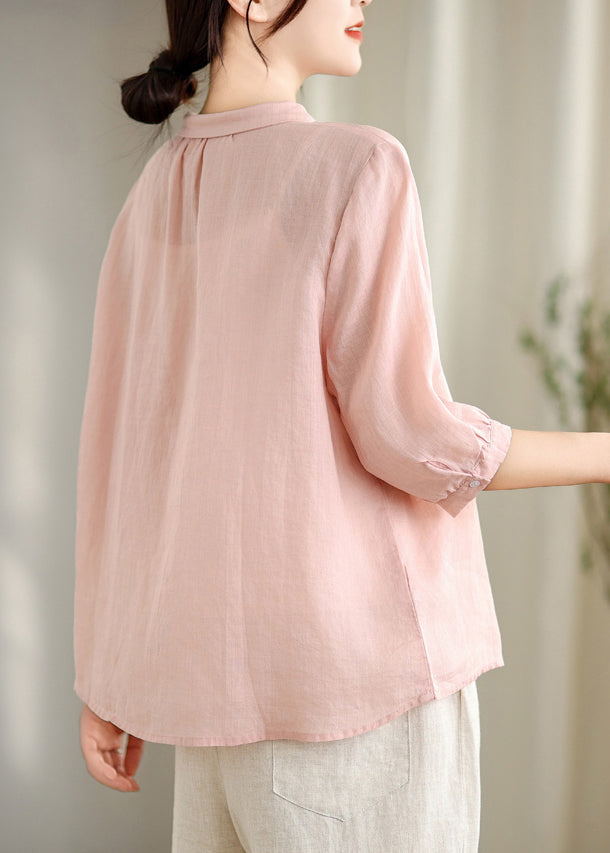 Beautiful Pink Peter Pan Collar Cotton Shirt Top Half Sleeve