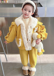 Beautiful Pink Peter Pan Collar Patchwork Warm Fleece Girls Coats Beam Pants And Two Pieces Set Winter