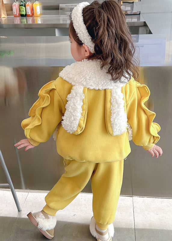 Beautiful Pink Peter Pan Collar Warm Fleece Girls Coats And Beam Pants Two Pieces Set Winter