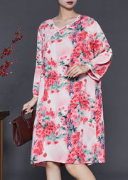 Beautiful Pink Plum Blossom Print Cotton Dress Summer