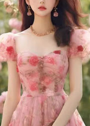 Beautiful Pink Print High Waist Chiffon Long Dress Summer