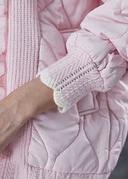 Beautiful Pink Ruffled Patchwork Knit Fine Cotton Filled Coat Spring