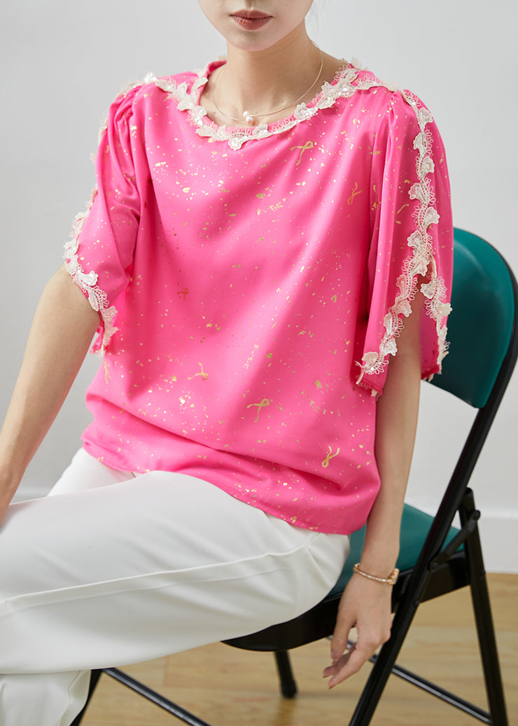 Beautiful Pink Sequins Patchwork Chiffon Tank Tops Summer