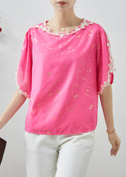 Beautiful Pink Sequins Patchwork Chiffon Tank Tops Summer