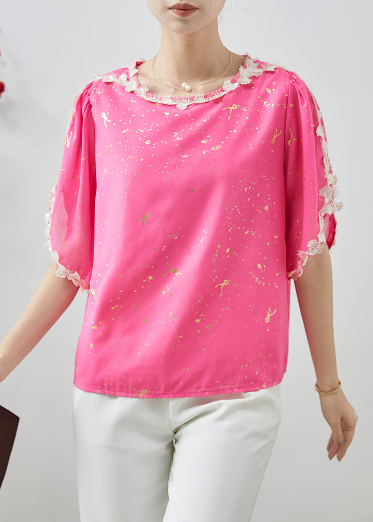 Beautiful Pink Sequins Patchwork Chiffon Tank Tops Summer