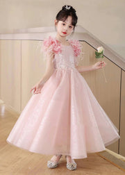 Beautiful Pink Sequins Patchwork Tulle Girls Maxi Dresses Summer