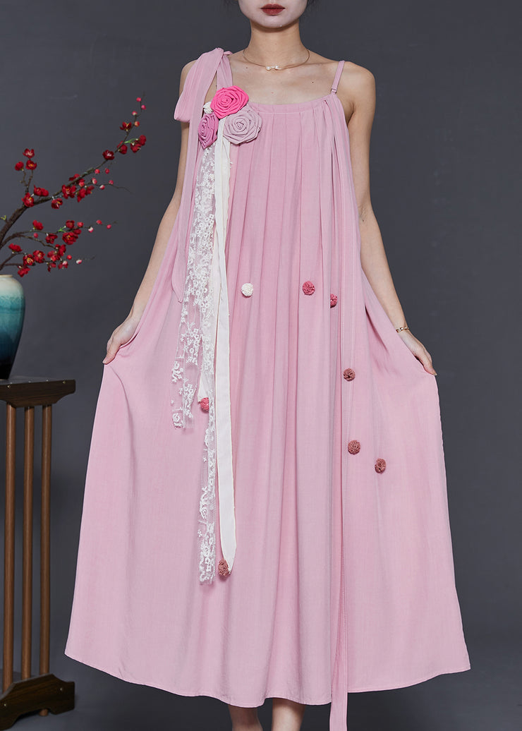 Beautiful Pink Stereoscopic Floral Chiffon Summer Dress