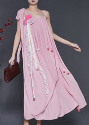 Beautiful Pink Stereoscopic Floral Chiffon Summer Dress