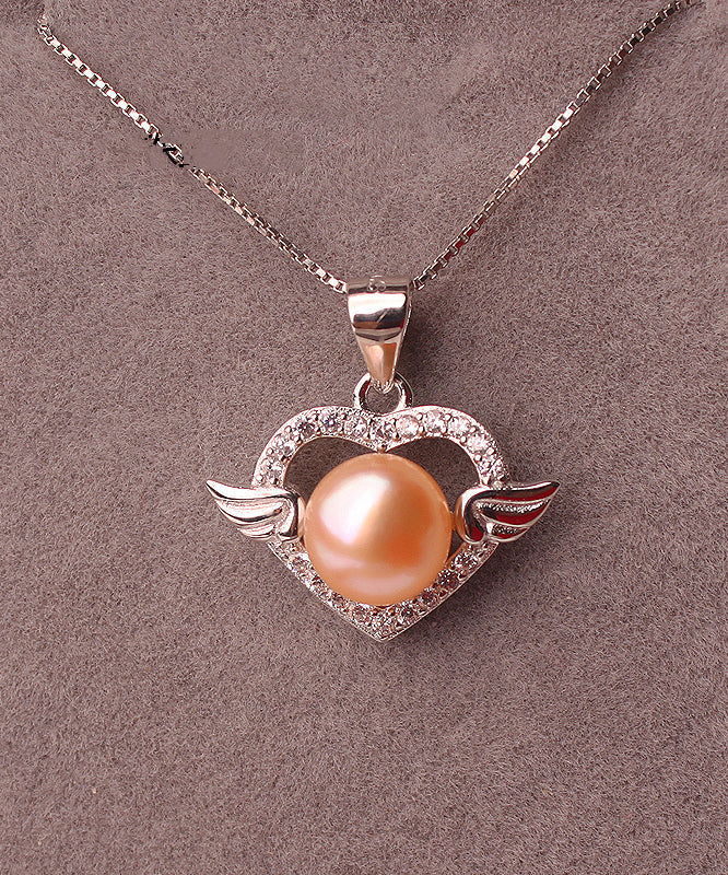 Beautiful Pink Sterling Silver Overgild Pearl Zircon Pendant Necklace