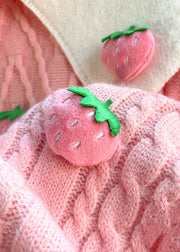 Beautiful Pink Strawberry Patchwork Cozy Knit Tops Winter