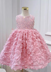 Beautiful Pink Tulle Patchwork Sequins Girls Long Dress Sleeveless