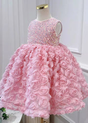 Beautiful Pink Tulle Patchwork Sequins Girls Long Dress Sleeveless