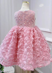 Beautiful Pink Tulle Patchwork Sequins Girls Long Dress Sleeveless