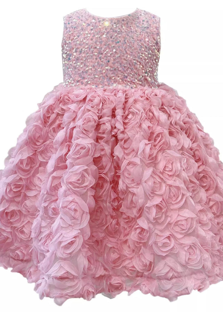 Beautiful Pink Tulle Patchwork Sequins Girls Long Dress Sleeveless