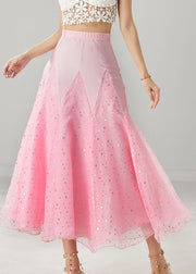 Beautiful Pink Zircon Patchwork Tulle Dance Skirt Spring