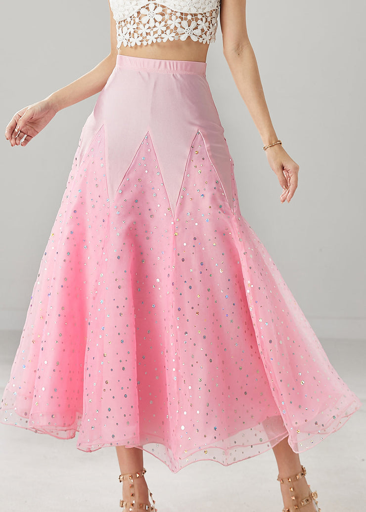 Beautiful Pink Zircon Patchwork Tulle Dance Skirt Spring