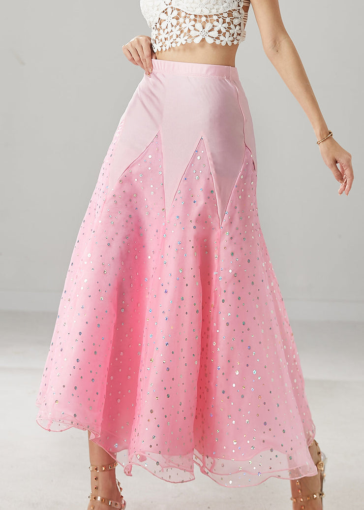 Beautiful Pink Zircon Patchwork Tulle Dance Skirt Spring