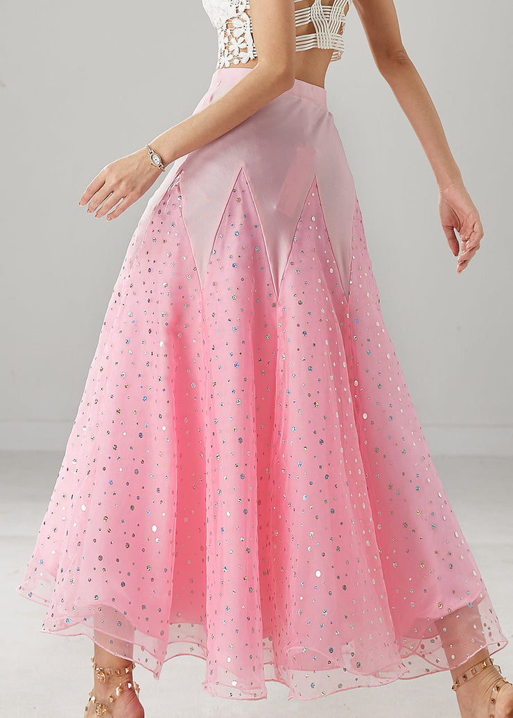 Beautiful Pink Zircon Patchwork Tulle Dance Skirt Spring