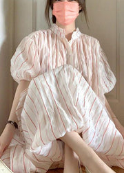 Beautiful Puff Sleeve Striped Cotton Two Pieces Set