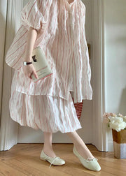 Beautiful Puff Sleeve Striped Cotton Two Pieces Set
