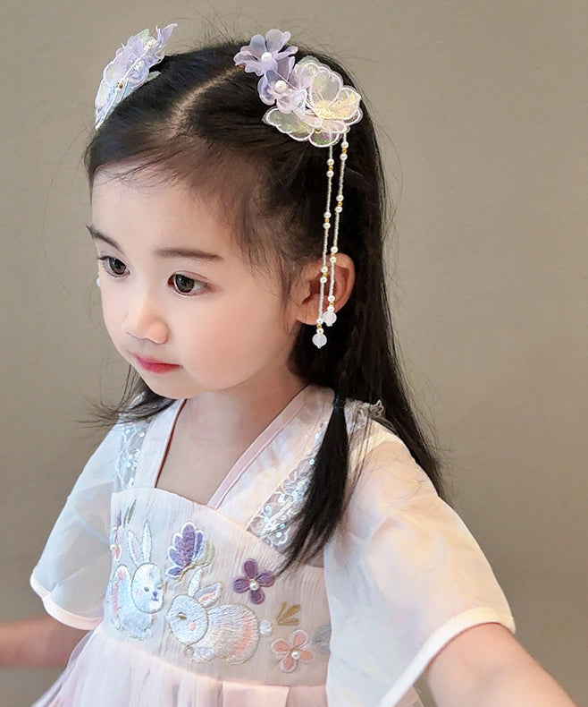 Beautiful Purple Alloy Butterfly Lotus Pearl Tassel Girls Hairpin