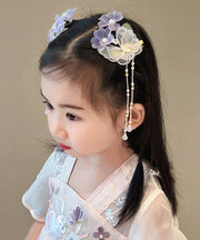 Beautiful Purple Alloy Butterfly Lotus Pearl Tassel Girls Hairpin